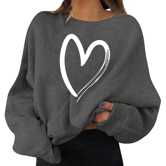 Valentine Day Sweatshirt for Women Love Heart Graphic Long Sleeve Shirts Casual Cute Valentines Gift Loose Tops