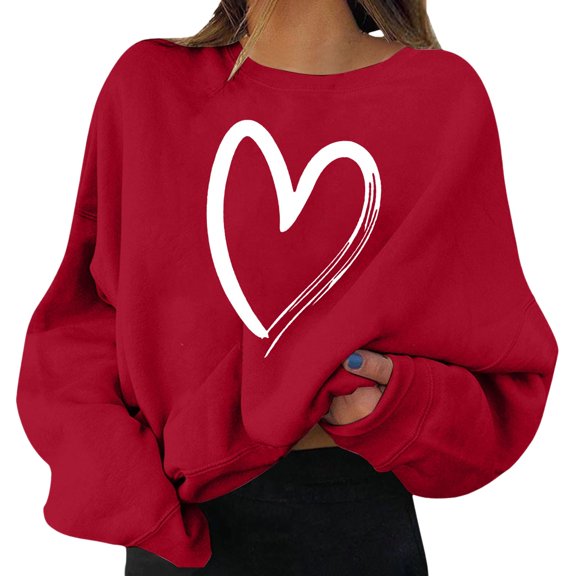 Valentine Day Sweatshirt for Women Love Heart Graphic Long Sleeve Shirts Casual Cute Valentines Gift Loose Tops