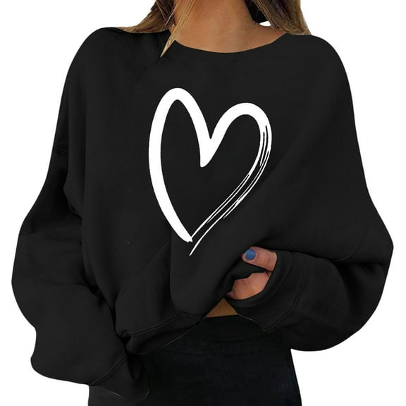 Valentine Day Sweatshirt for Women Love Heart Graphic Long Sleeve Shirts Casual Cute Valentines Gift Loose Tops