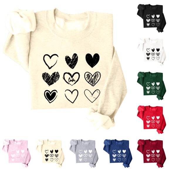 Valentine Day Sweatshirt for Women Love Heart Printed Pullover Sweatshirt Cute Long Sleeve Crew Neck Casual Tops Blue S