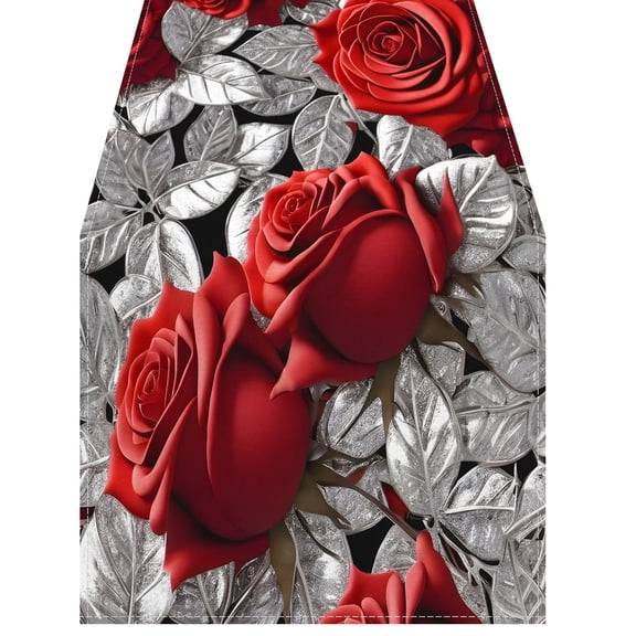 Valentine Day Table Runner Red Rose Table Runner Valentines Decorations Heart Valentines Cover for Sweetest Day Wedding Decor(Red and Silver)