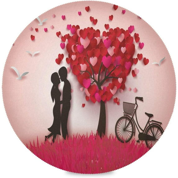 Valentine Day Two Enamored, Elastic Fitted Edged Round Tablecloth Fade Resistant Anti-Shrink Table Cloth Washable Table Cover for Indoor or Outdoor and Anywhere You Wanna use it 48"X 48"