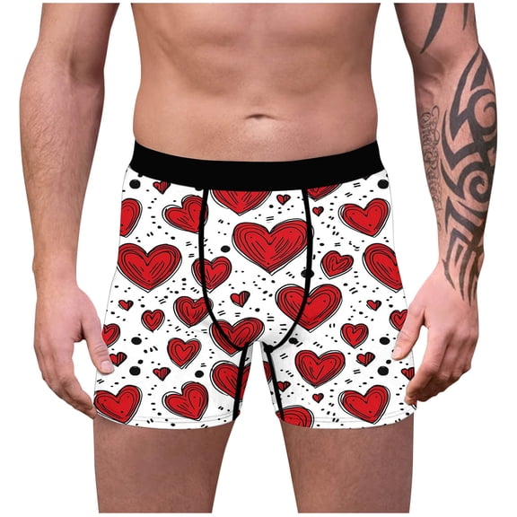 Valentine Day Underwear Heart Print Men's Boxer Briefs Valentine Themed Underpants Soft for Comfortable Fit My Items
