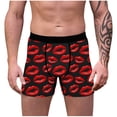 thumbnail image 1 of Valentine Day Underwear Men's Kiss Mark Boxer Briefs Valentine Gift Underwear with Print Comfortable for Romantic Occasions My Items, 1 of 7