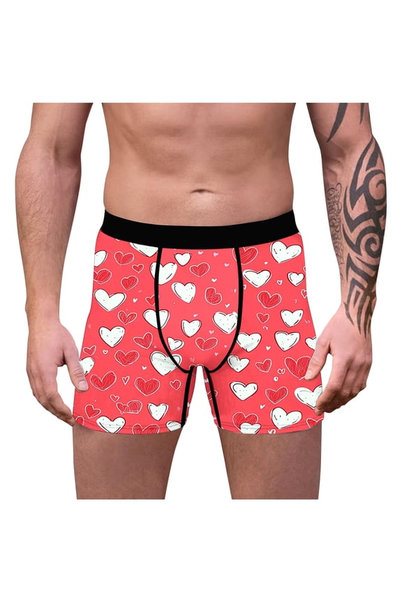 Valentine Day Underwear Men's Romantic Print Boxer Briefs Valentine Underwear with Heart Print Comfortable for Gifts and Wear My Items