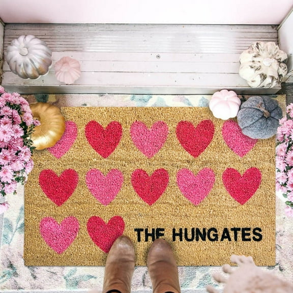 Valentine Day Welcome Doormat Front Door Valentine Love Heart Coco Coir Door Mat Non Slip Washable Seasonal Holiday Floor Mat for Outdoor Entrance Spring Decor Door Mats