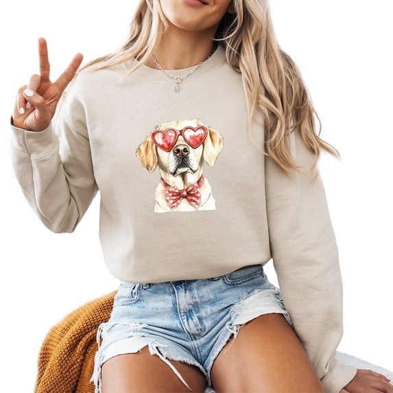 Valentine Day With Retriever Animal Lover Sweatshirt Women Dog Mom Gift Casual Long Sleeve Graphic Shirts Tops