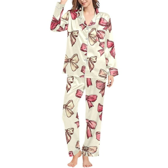 Valentine Day Womens Pajamas V Neck Printed Long Pants Sleepwear Sets Night Wear S-XXL
