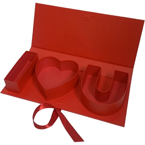 Valentine Decor Fillable Letters, Empty Flower Gift Box Letter Shaped Box for Floral Packaging Treats, Red