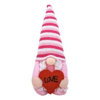Valentine Decor Gnome Figurines Pink White Striped Hat Holding LOVE Heart Soft Cloth Felt Valentine's Day Decorations for Home