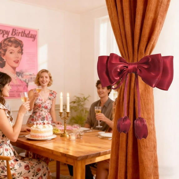 Valentine Decor Large Pink Bow with Streamers Fabric Decor Sweet Color Curtain Clip Wall Hanging Romantic Window Valentine's Day Decor