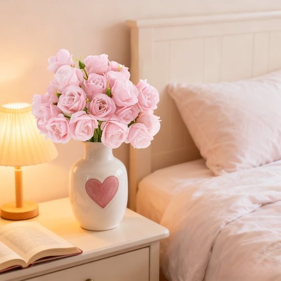 Valentine Decor Pink Rose Bouquet 27 Bouquets of Solid Roses Artificial Rose Bouquet Romantic Home Centerpiece Valentine's Day Gift