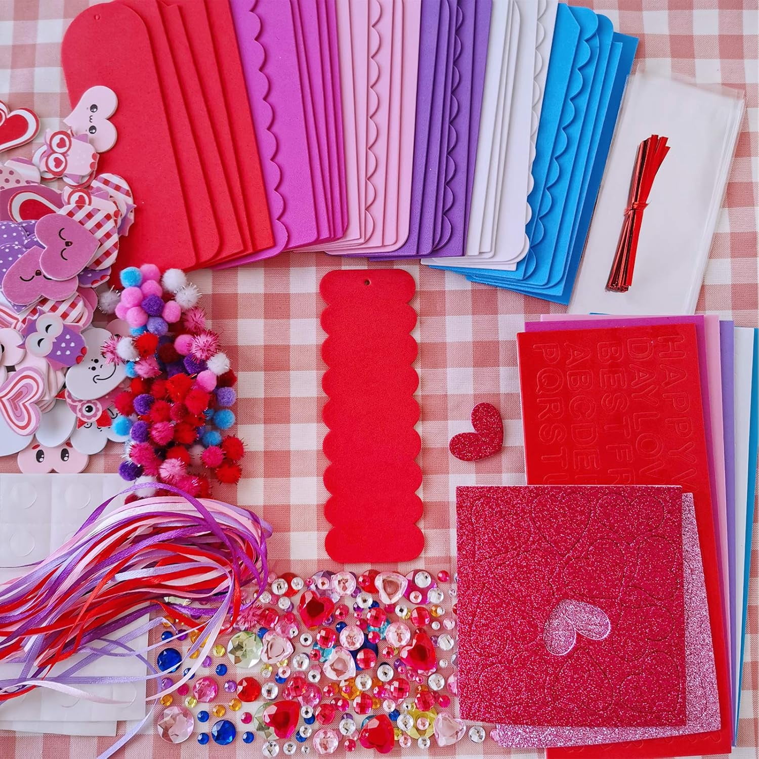 Valentine Decorations DIY Bookmarks Craft Kit - Blank Foam With Smile Face Hearts Owl Alphabets Stickers