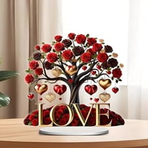 Valentine Decorations Valentine Tree Sign 2D Acrylic Plaque Love Heart Rose Tree Table Decor Romantic Tabletop Centerpiece Signs for Home Decor Gift Dining Room Table Wedding Anniversary Party
