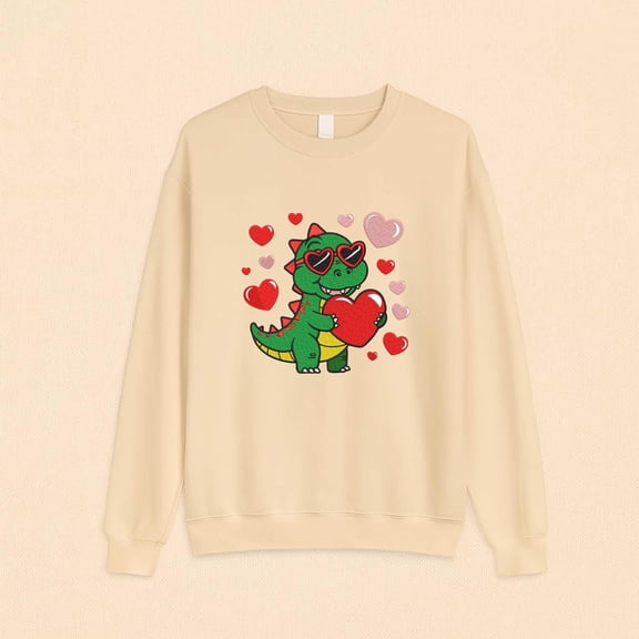 Valentine Dinosaur Embroidery Design, Dino with Heart ()