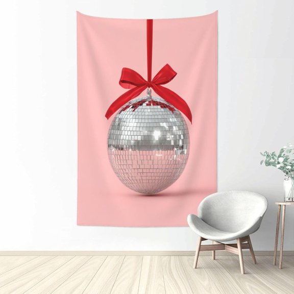 Valentine Disco Ball With Red Ribbon Bow Minimalist Tapestry Wall Art For Bedroom Living Room Dorm Modern Aesthetic Tapestry For Parties Backdrop Banner 60x40 Inch
