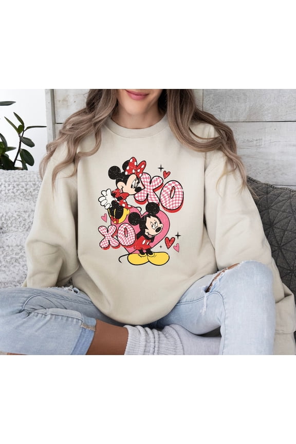 Valentine Disney Red Sketch Love Graphic Mickey Style Pullover Sweatshirt All size S-3XL