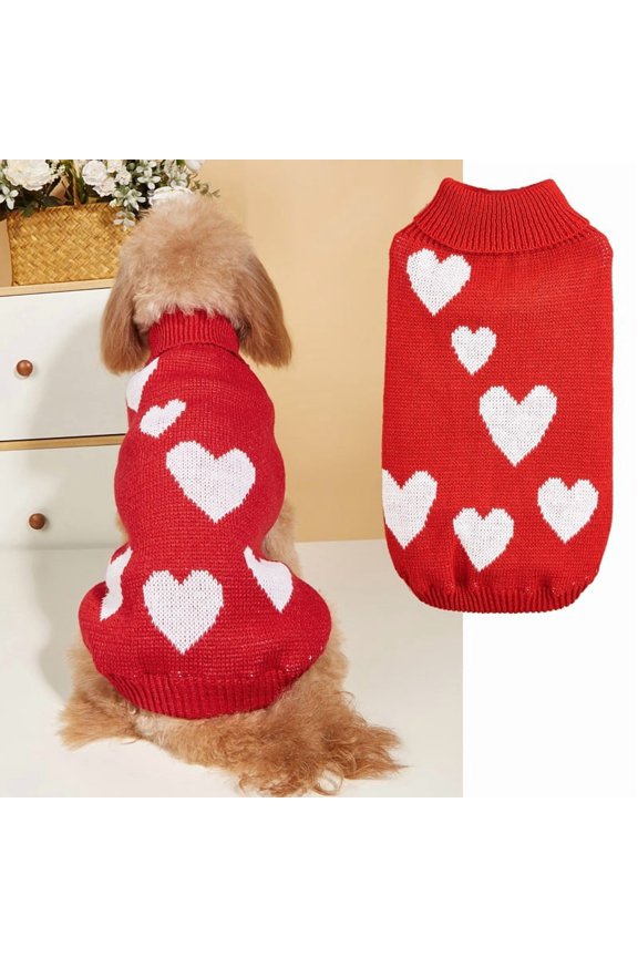Valentine Dog Sweater Dog Valentines Clothes Outfit Knitted Heart Sweater for Small Medium Large Dogs Pets (Red, X-Large)