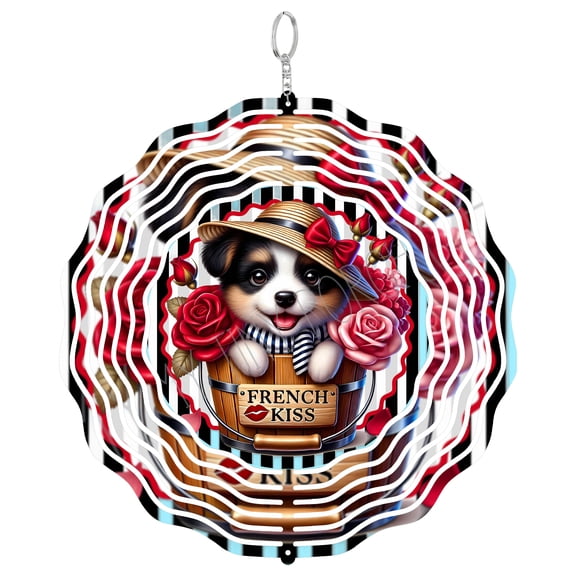 Valentine Dog Welcome Heart 3D Wind Spinner, Sublimation Design, Puppy Love Holiday Decor