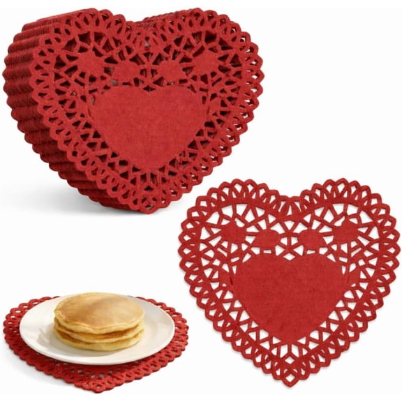 Valentine Doilies 50 Pcs 8 Inch Paper Heart Doilies, Red Large Heart Doilies Cutouts for Craft Gift Set and Table Party Decorations