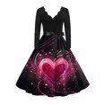 thumbnail image 1 of Valentine Dress for Women 1950S Retro Long Sleeve V-Neck Cocktail Dresses with Belt 3D Love Heart Printing A-Line Dress Hot Pink 3XL, 1 of 6