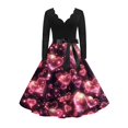thumbnail image 1 of Valentine Dress for Women 1950S Retro Long Sleeve V-Neck Cocktail Dresses with Belt 3D Love Heart Printing A-Line Dress Vermilion 2XL, 1 of 6