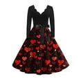 thumbnail image 1 of Valentine Dress for Women 1950S Retro Long Sleeve V-Neck Cocktail Dresses with Belt Love Heart Printing A-Line Dress Black 2XL, 1 of 6