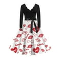thumbnail image 1 of Valentine Dress for Women 1950S Retro Long Sleeve V-Neck Cocktail Dresses with Belt Love Heart Printing A-Line Dress Pink 2XL, 1 of 5
