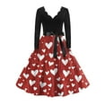 thumbnail image 1 of Valentine Dress for Women 1950S Retro Long Sleeve V-Neck Cocktail Dresses with Belt Love Heart Printing A-Line Dress Red M, 1 of 6