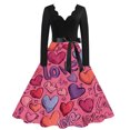 thumbnail image 1 of Valentine Dress for Women Long Sleeve V-Neck Cocktail Dresses with Belt Love Heart Printing A-Line Dress Purple S, 1 of 4