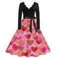 thumbnail image 1 of Valentine Dress for Women Retro Long Sleeve V-Neck Cocktail Dresses with Belt Love Heart Printing A-Line Dress Orange 4XL, 1 of 4
