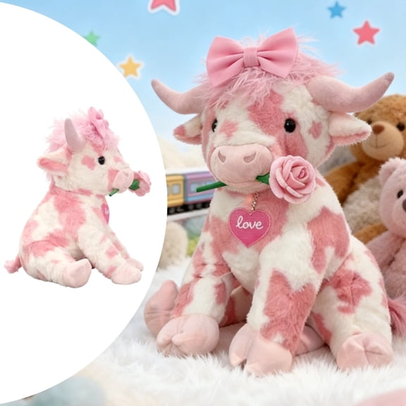 Valentine Edition Pink Highland Cow Plush, 14inch Cute Cow Plush Stuffed Animal Doll,Pink Stuffed Animal Valentine'S Day Gifts