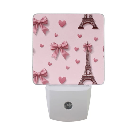 Valentine Effiel Tower with Bows Hearts LED Night Light Sensor Lamp Plug-in Adjustable Brightness 2 Pack