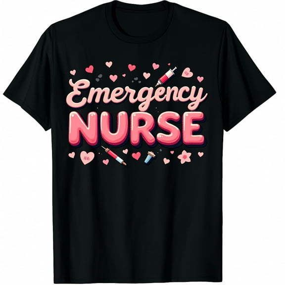 Valentine Emergency Department Nurse Hearts ER RN ED Graphic Black T-Shirt for Men and Women