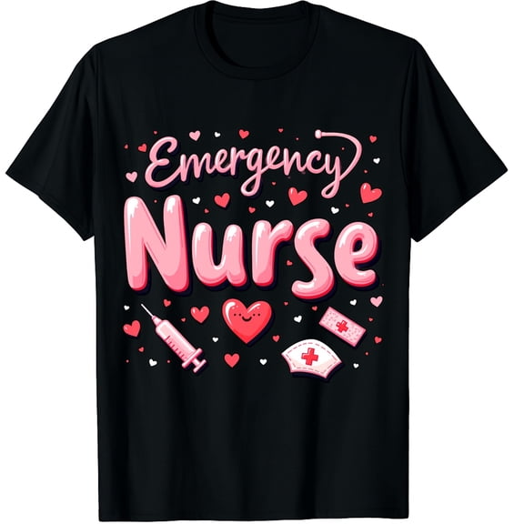 Valentine Emergency Department Nurse Hearts ER RN ED Graphic Crew Neck Short Sleeve T-Shirts (Men's, Women's)