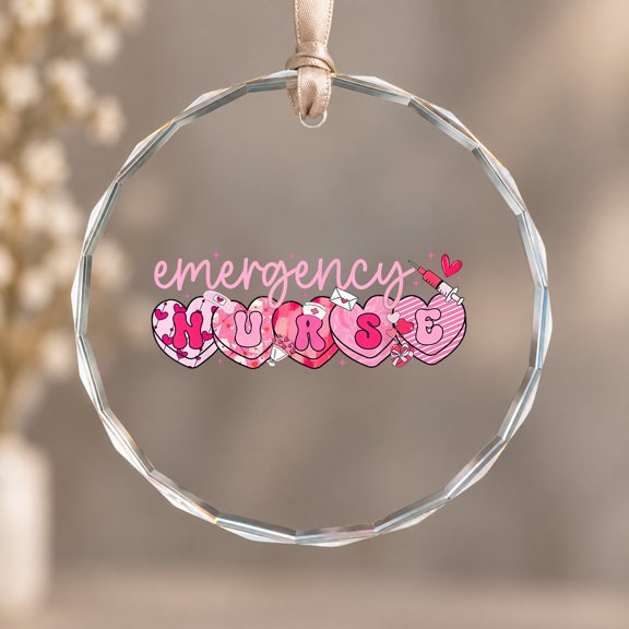 Valentine Emergency Department Nurse Hearts ER RN ED Theme Ornament, Party Decor, Circle Glass Ornament