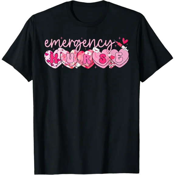 Valentine Emergency Department Nurse Hearts Er Rn Ed T-Shirt Size S-5XL