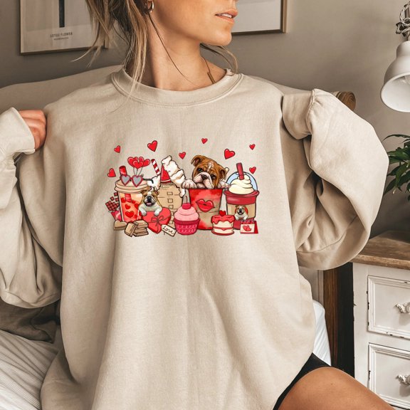 Valentine English Bulldogs and Coffee Sweatshirt