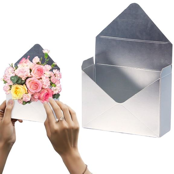 Valentine Envelope Boxes,1PCS Valentine Envelope Gift Box,Valentines Day Flower Bouquet Package Gift Folding Paper Boxes for Wedding Birthday Festival Party Decoration(Silver)
