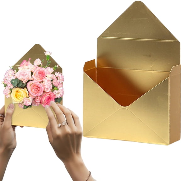 Valentine Envelope Boxes,1PCS Valentine Envelope Gift Box,Valentines Day Flower Bouquet Package Gift Folding Paper Boxes for Wedding Birthday Festival Party Decoration(Gold)