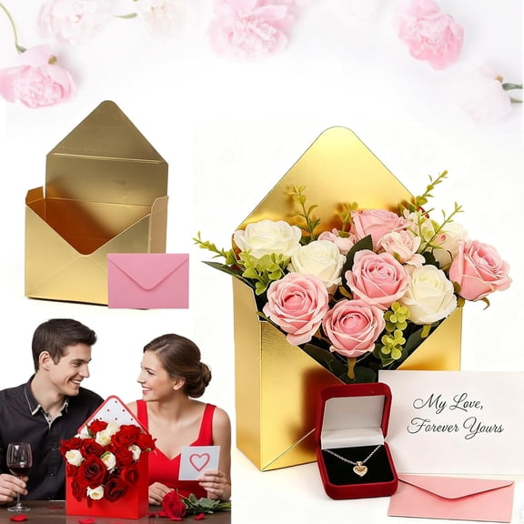 Valentine Envelope Boxes, Red Envelope Box, Valentine Envelopes Boxes, Florist Bouquet Envelope Boxes, Folding Hand Hold, Gift for Valentines Day Florist Wedding Party Birthdays