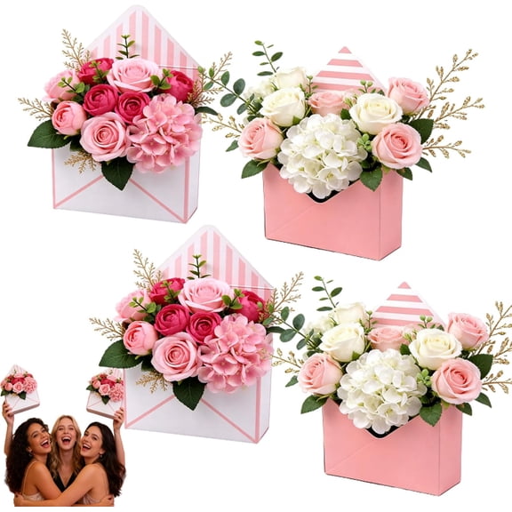 Valentine Envelope Boxes, Valentine Envelope Gift Box, Red Envelope Box, Valentines Day Flower Bouquet Package Gift Folding Paper Boxes for Wedding Birthday Festival Party Decoration (4Pcs*Pink)