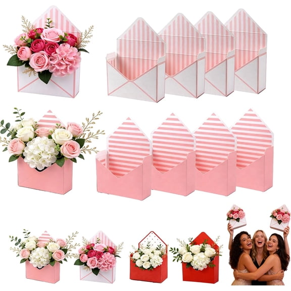Valentine Envelope Boxes, Valentine Envelope Gift Box, Red Envelope Box, Valentines Day Flower Bouquet Package Gift Folding Paper Boxes for Wedding Birthday Festival Party Decoration (8PCS*Pink)
