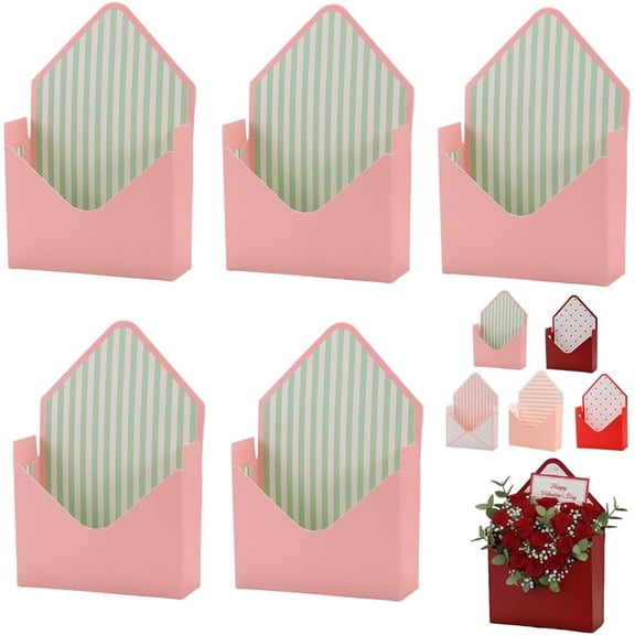 Valentine Envelope Boxes, Valentines Day Red Envelope Gift Box, Flower Wrapping Paper, Romantic Boxes for Gifts, Decorative Flower Box with Love Letters Design for Proposal Wedding(Green*5)