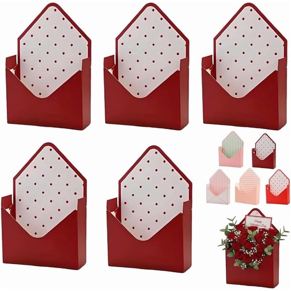 Valentine Envelope Boxes, Valentines Day Red Envelope Gift Box, Flower Wrapping Paper, Romantic Boxes for Gifts, Decorative Flower Box with Love Letters Design for Proposal Wedding(Burgundy*5)