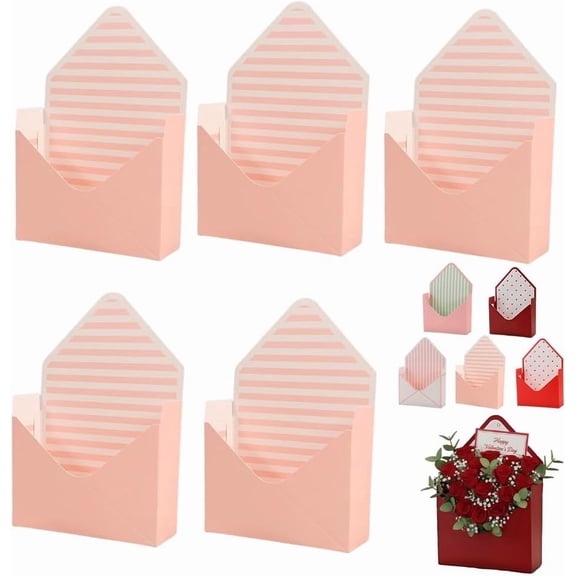 Valentine Envelope Boxes, Valentines Day Red Envelope Gift Box, Flower Wrapping Paper, Romantic Boxes for Gifts, Decorative Flower Box with Love Letters Design for Proposal Wedding(Pink*5)