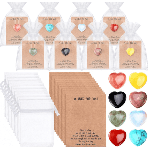 Valentine Exchange Gift Heart Crystals Stones with Hug Cards for DIY Make Necklace Bracelet Jewelry,for Valentines Mother's Day Gift 0.8" 16PCS Set1