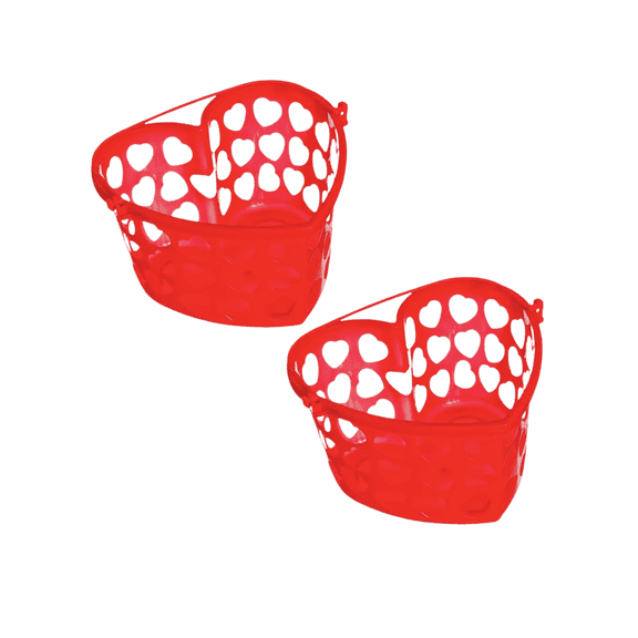 Valentine FSSTAM Heart Shaped Bucket with Handle, Plastic Red Buckets for Parties Gifts Flowers Crafts Storage, Valentine’s Day Basket Empty Party Favors Decorations, 2-Ct