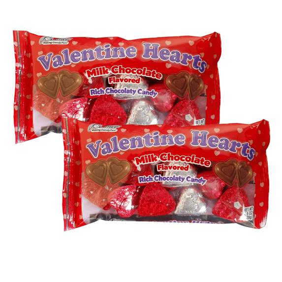 Valentine FSSTAM Valentines Day Candy Hearts, Milk Chocolate Heart Shaped Red White Individually Wrapped Bulk, Gifts Party Favors Treats Stuffers Fillers, 4.5 Oz, 2 Pack