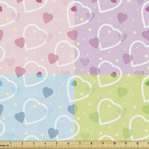 Ambesonne Valentine Fabric by the Yard Upholstery, Hearts Dots Colorful, 1 Yard, Multicolor